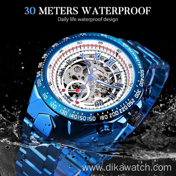 Winner New Fashion Automatic Mens Watches Luxury Mechanical Wristwatches Hollow Watch With Stainless Steel Blue Design watch